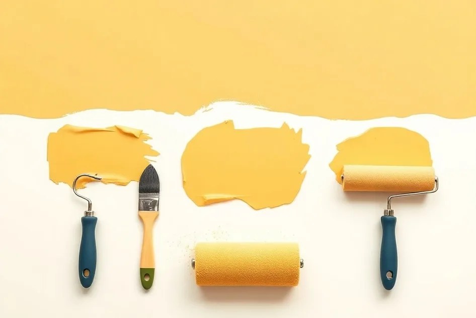 Outils de peinture disposés dans l'ordre des étapes du chantier